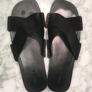 Vince Nico Crisscross Flat Slide Leather Black (8.5M)